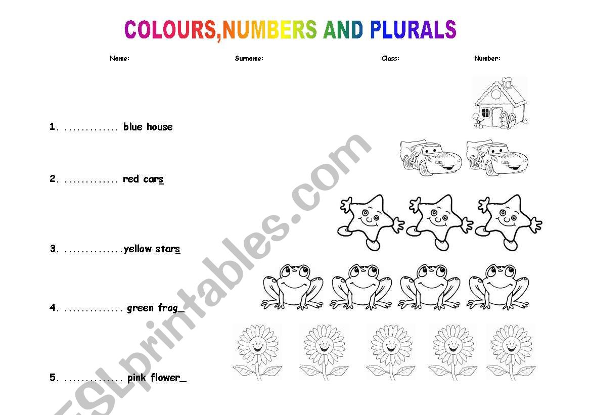 colours,numbers,plurals worksheet