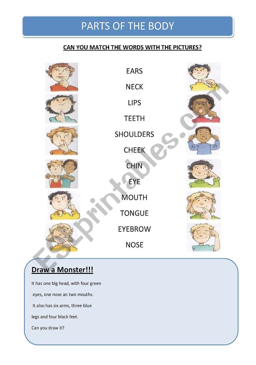 Match the Parts of the Body worksheet