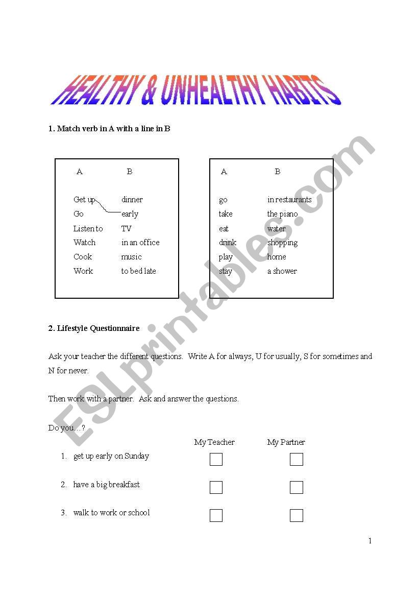 life style worksheet