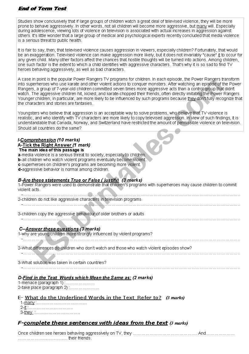 End Term Test For Bac Students