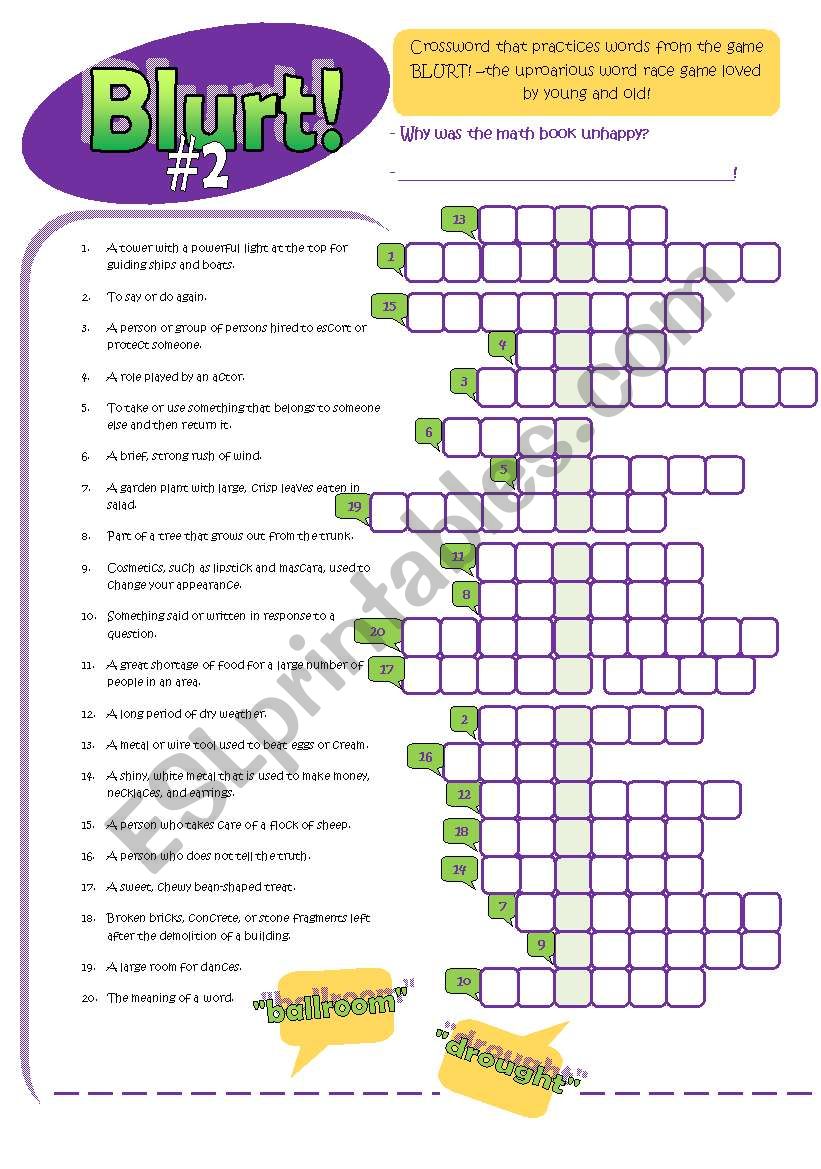 Blurt! 2 Crossword worksheet