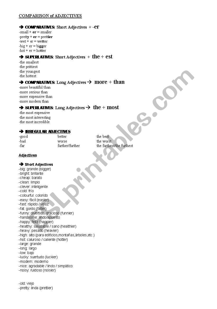 Comparison of Adjectives  worksheet