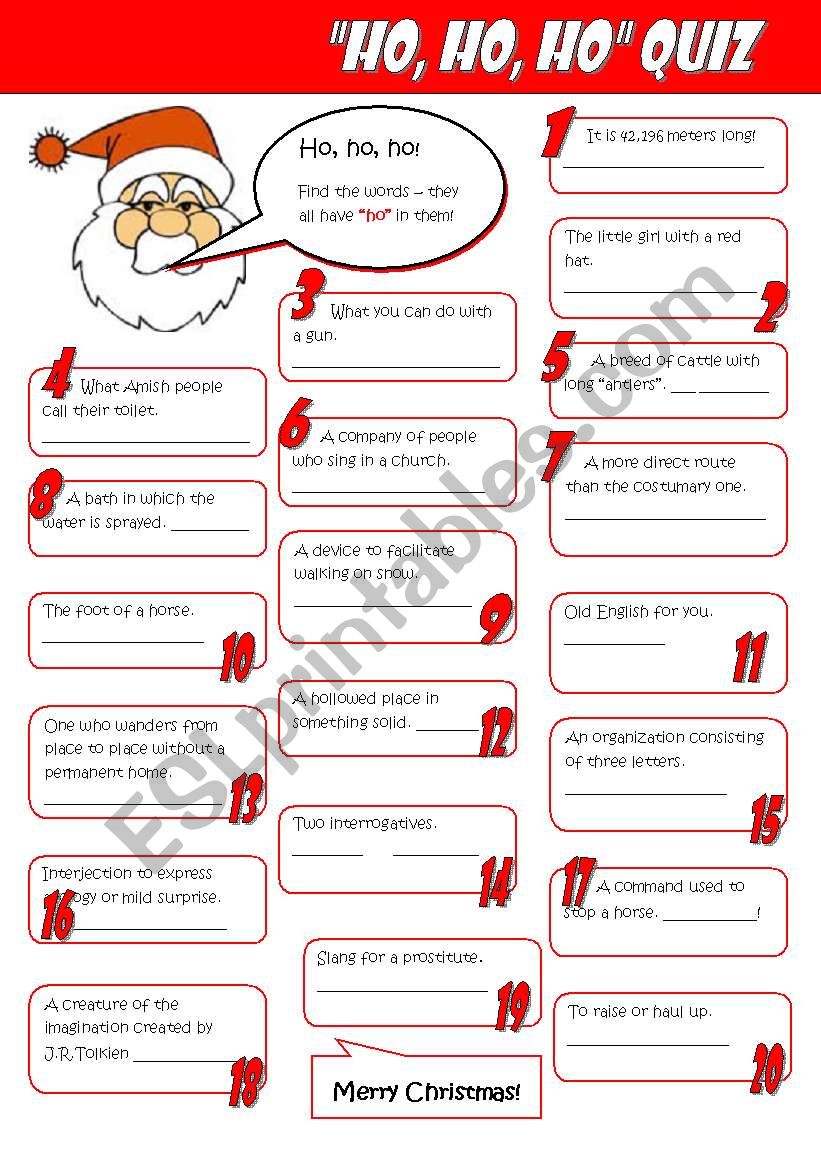 The Ho Ho Ho Quiz 2 worksheet