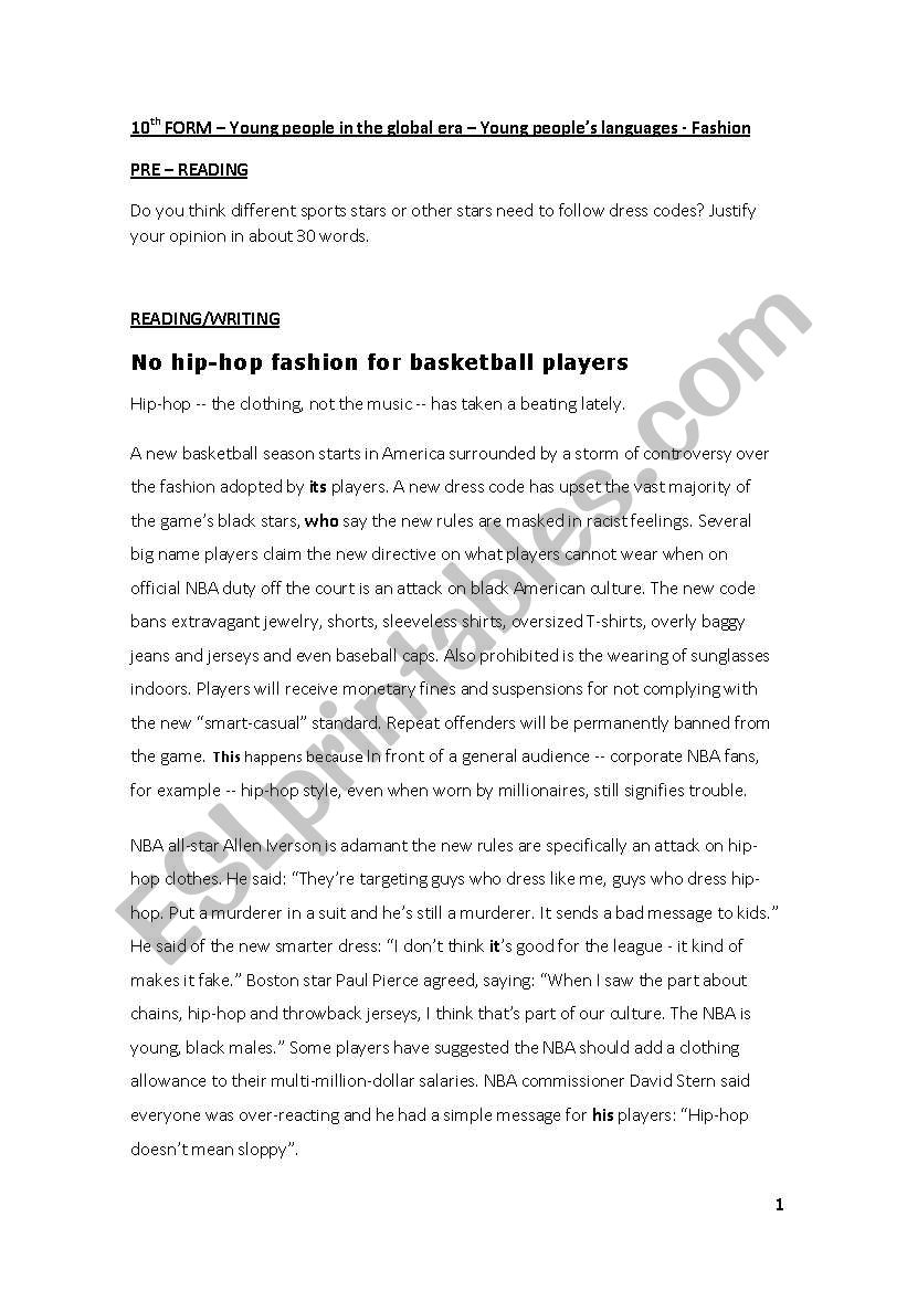 No Hip-hop fashion for NBA players