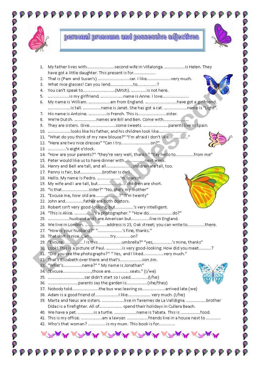 Personal pronouns and possessive adjectives REVISION (A2)