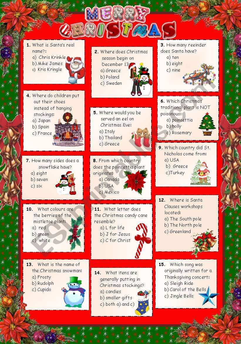 Christmas 2011 - Quiz + key. worksheet