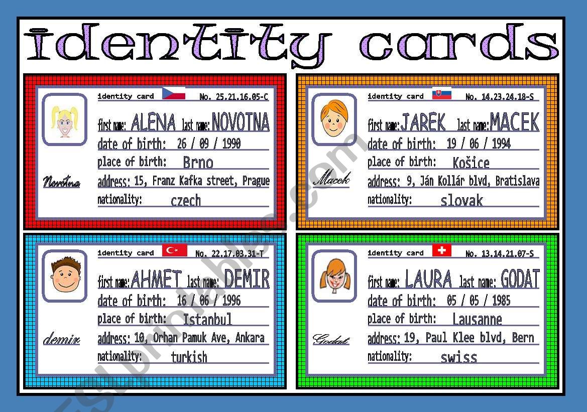 identity cards (2/3) worksheet