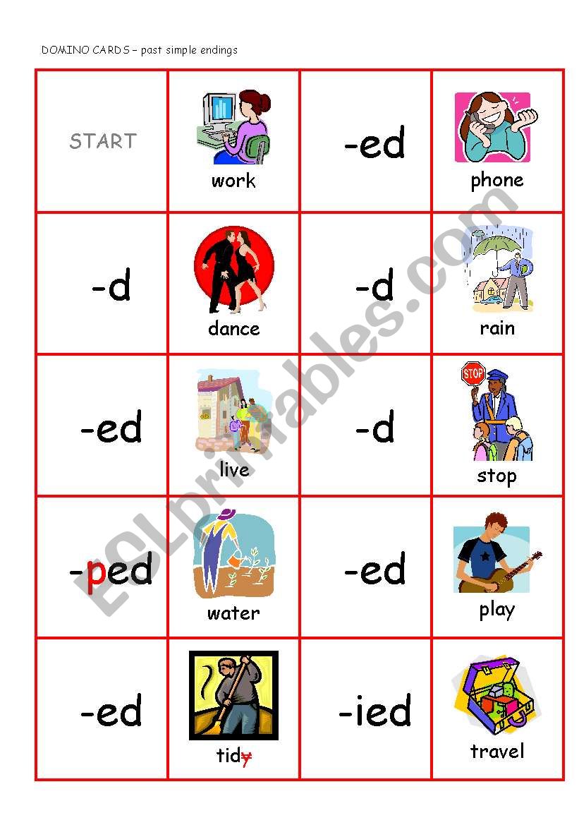 DOMINO CARDS - regular verbs  - past endings