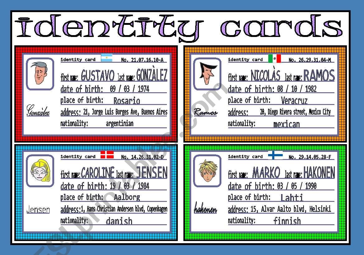 identity cards (3/3) worksheet