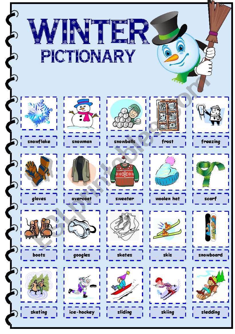 Winter pictionary worksheet