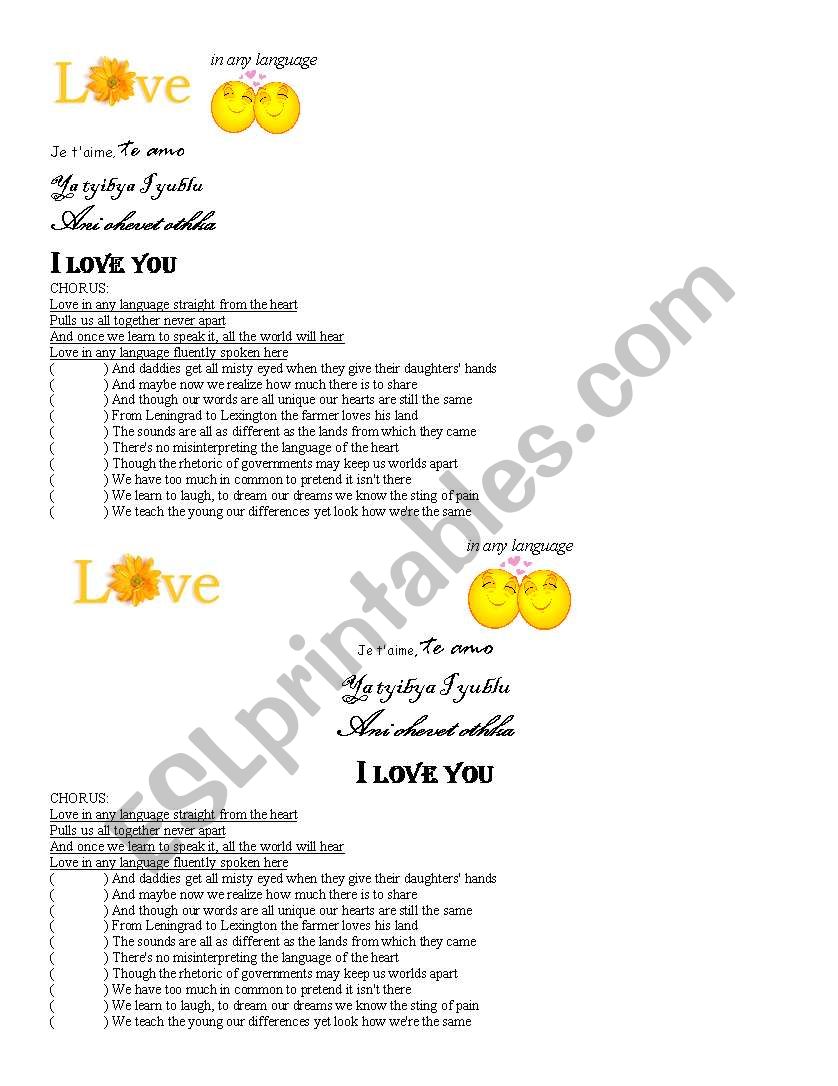 Love in Any Language worksheet