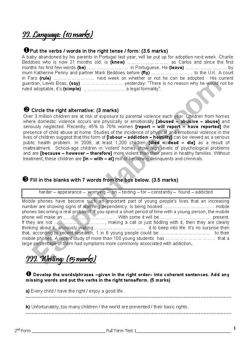 full term test 1 2nd form (part 2)