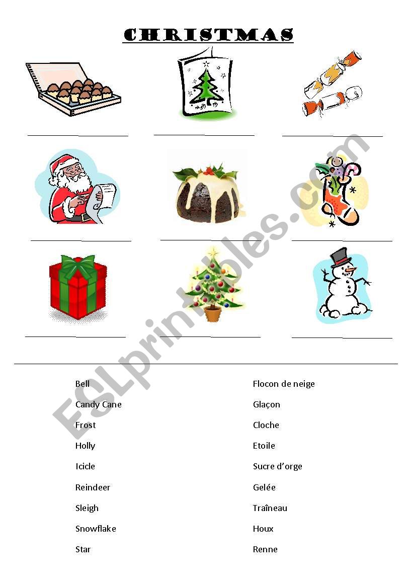 Christmas vocabulary worksheet