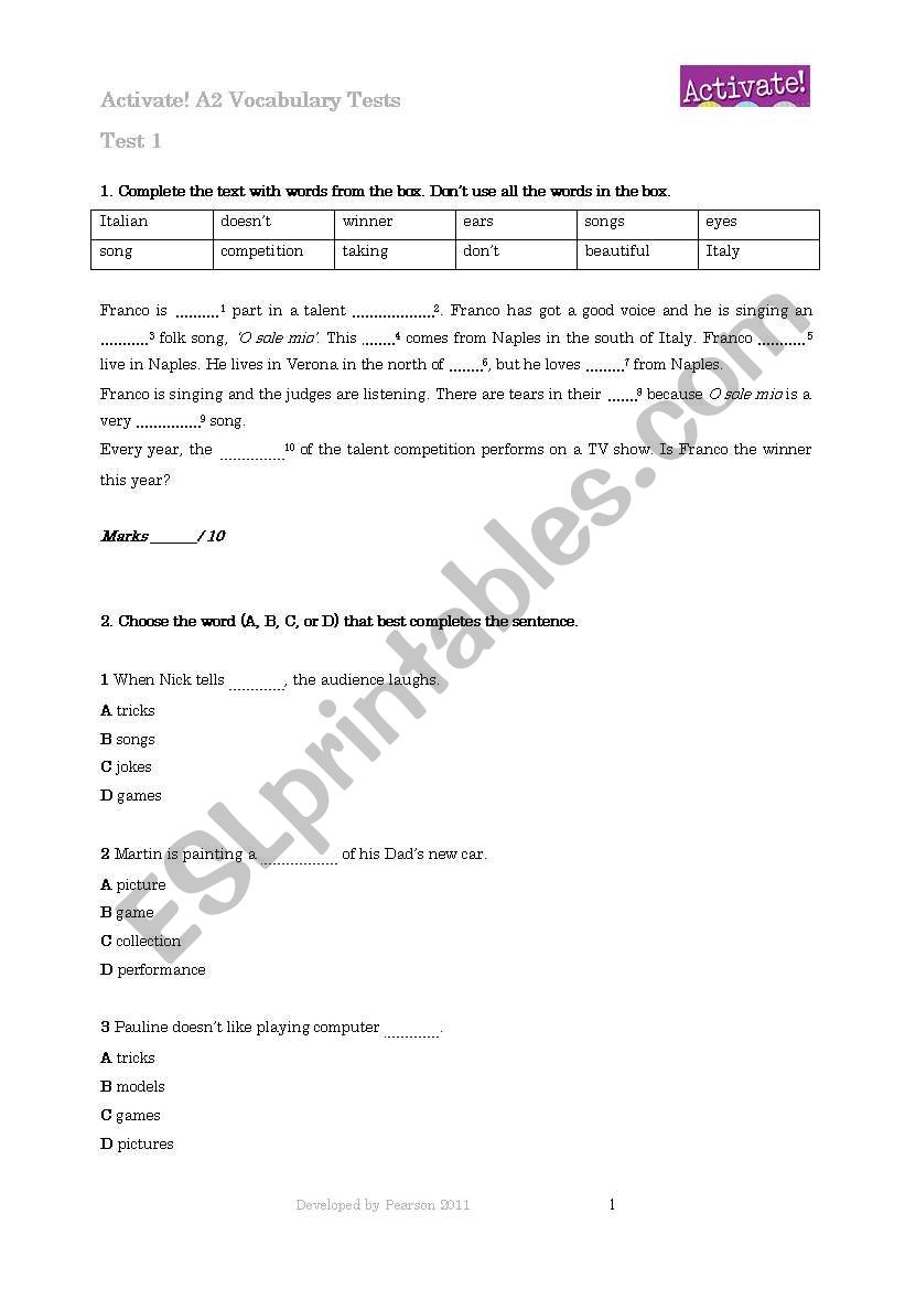 Activate!!!! worksheet