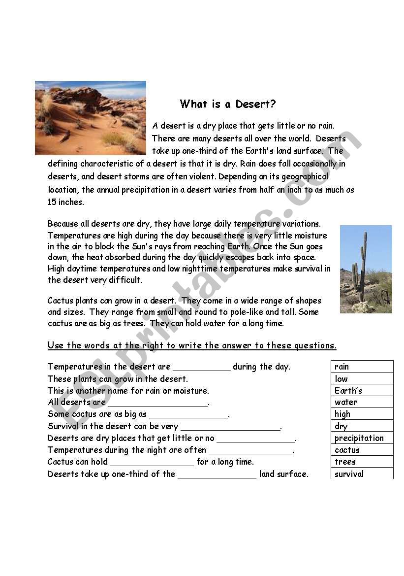 What is a Desert? worksheet