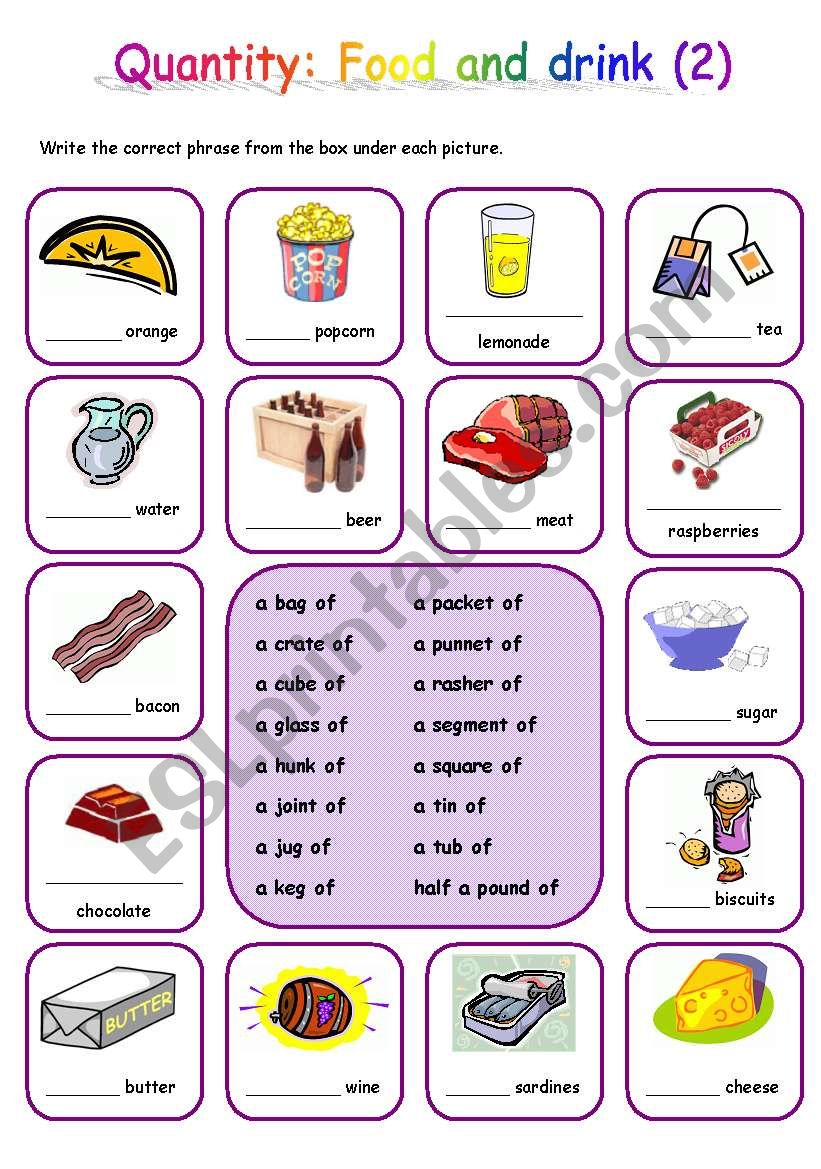 Quantity: Food and drink (2) worksheet
