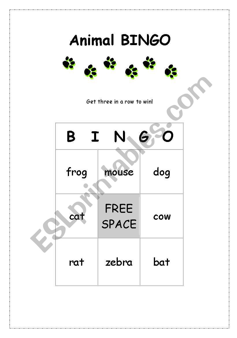 Animals 6 - Bingo *Editable worksheet