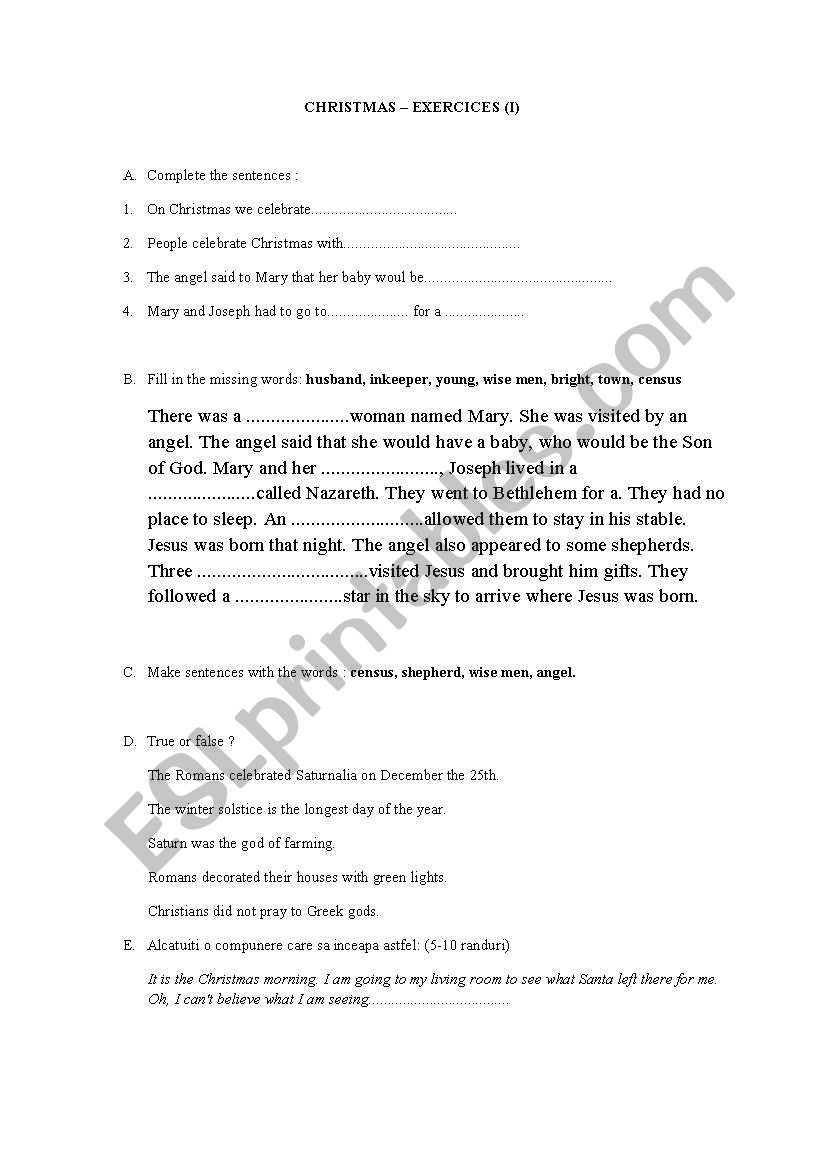 Christmas worksheet