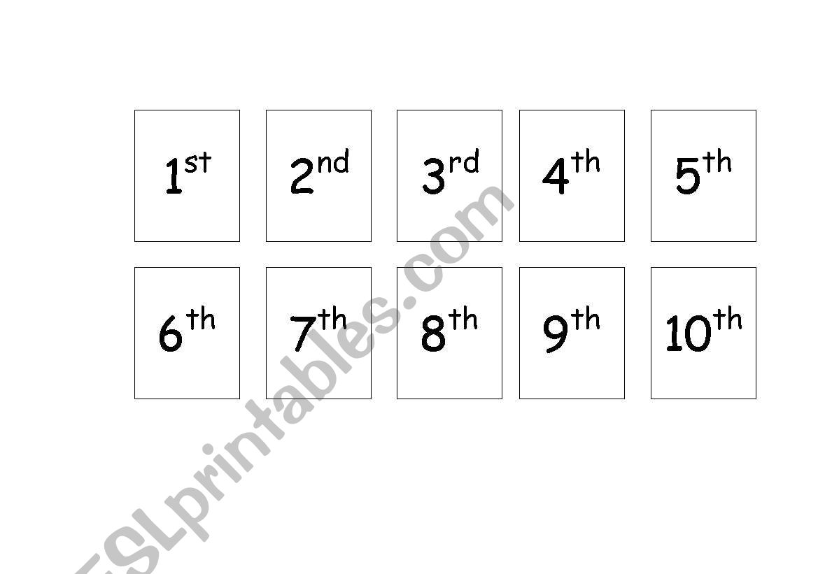 ordinal numbers cards worksheet