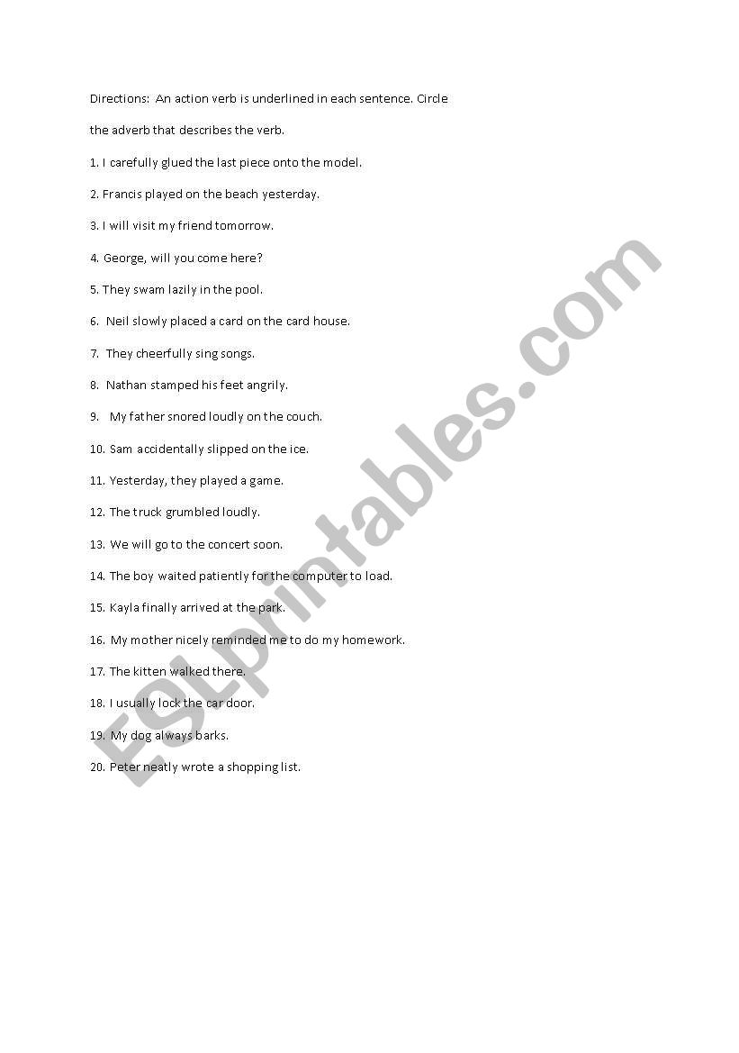Adverbs worksheet