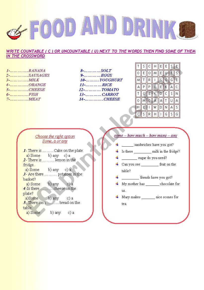 Food and Drink worksheet