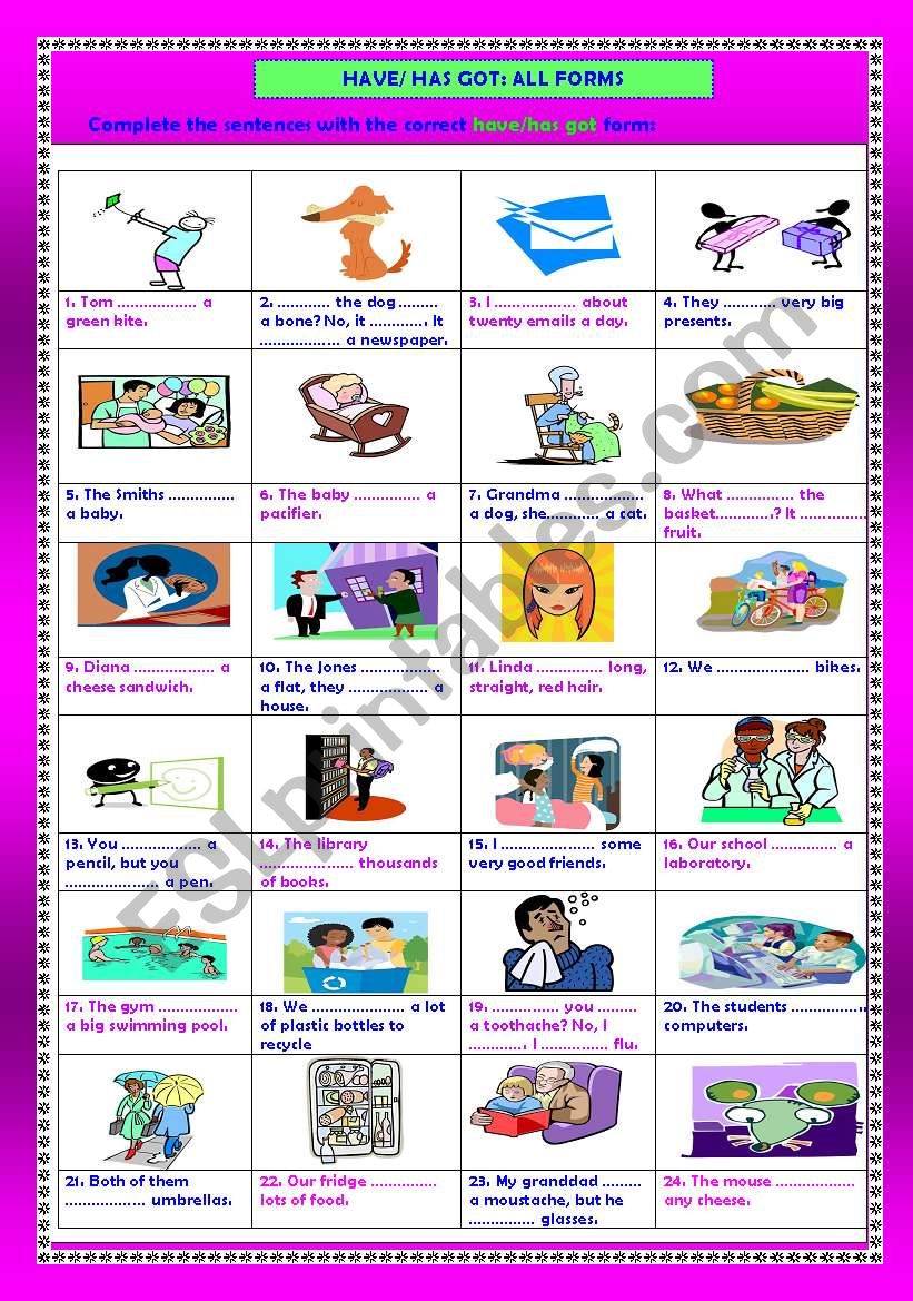 Have/have got: all forms worksheet