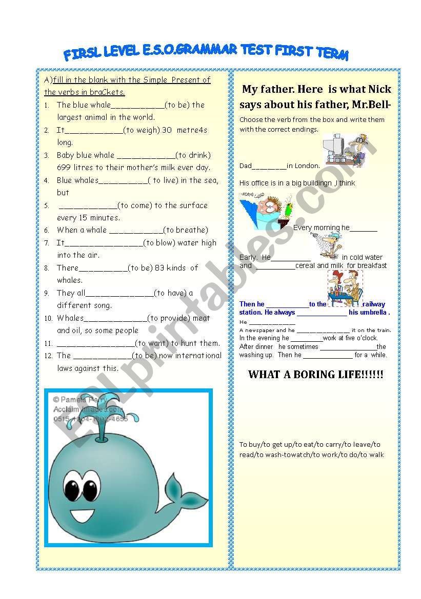 FIRST LEVEL E.S.O.TEST-SIMPLE PRESENT-DAILY ROUTINES