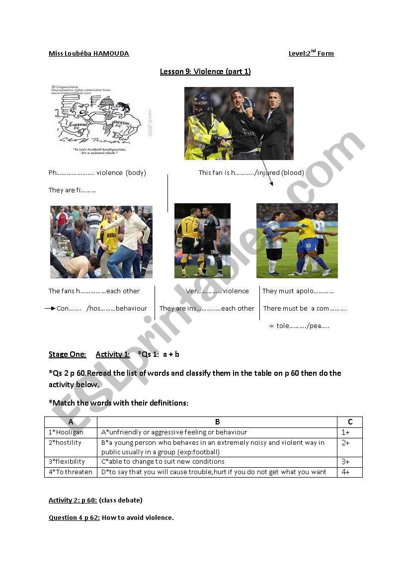 violence worksheet