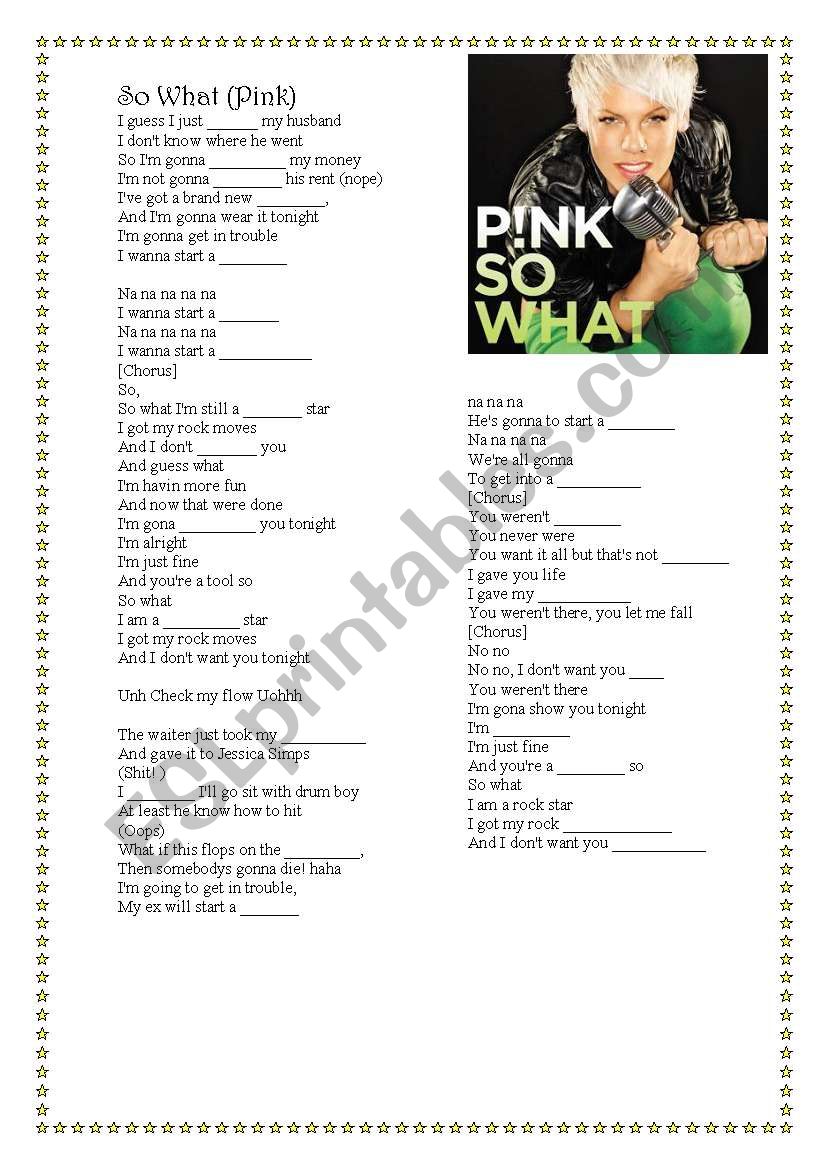 pink so what worksheet