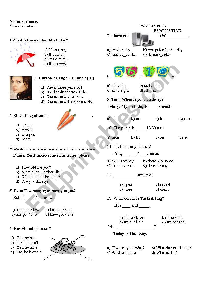 4 th grade second test worksheet