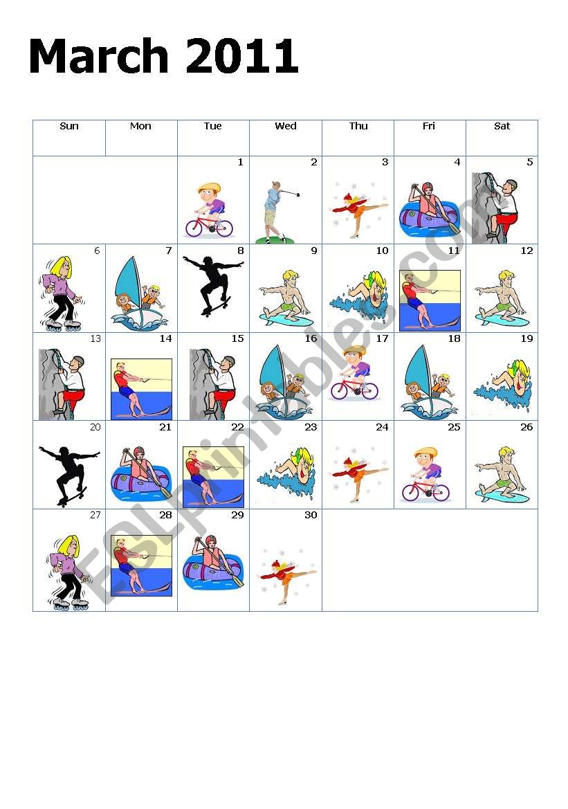 calendar & sports worksheet