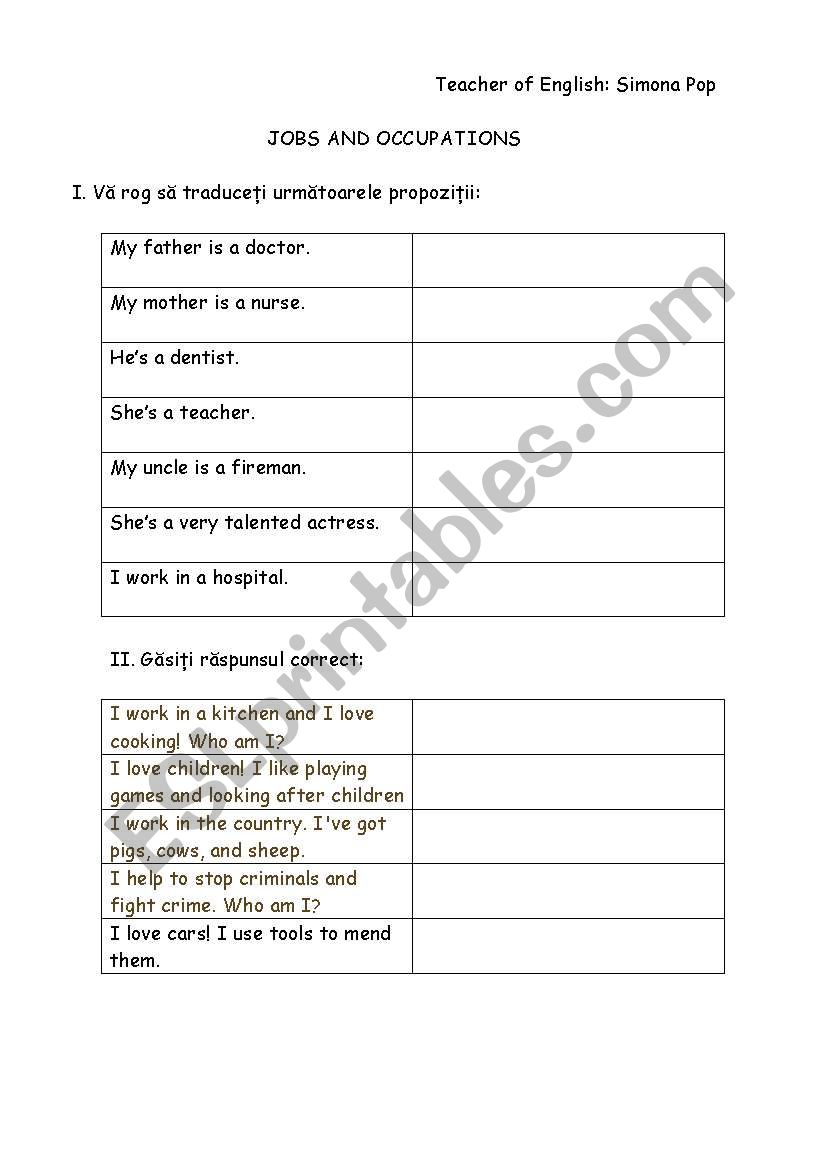 jobs and occupations worksheet