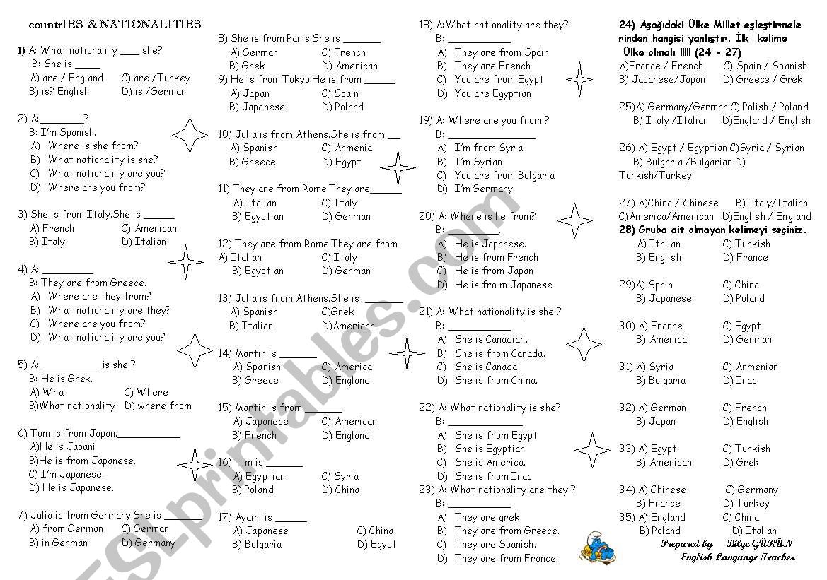 Countries&Nationalities(Multible choice&odd one out activity)