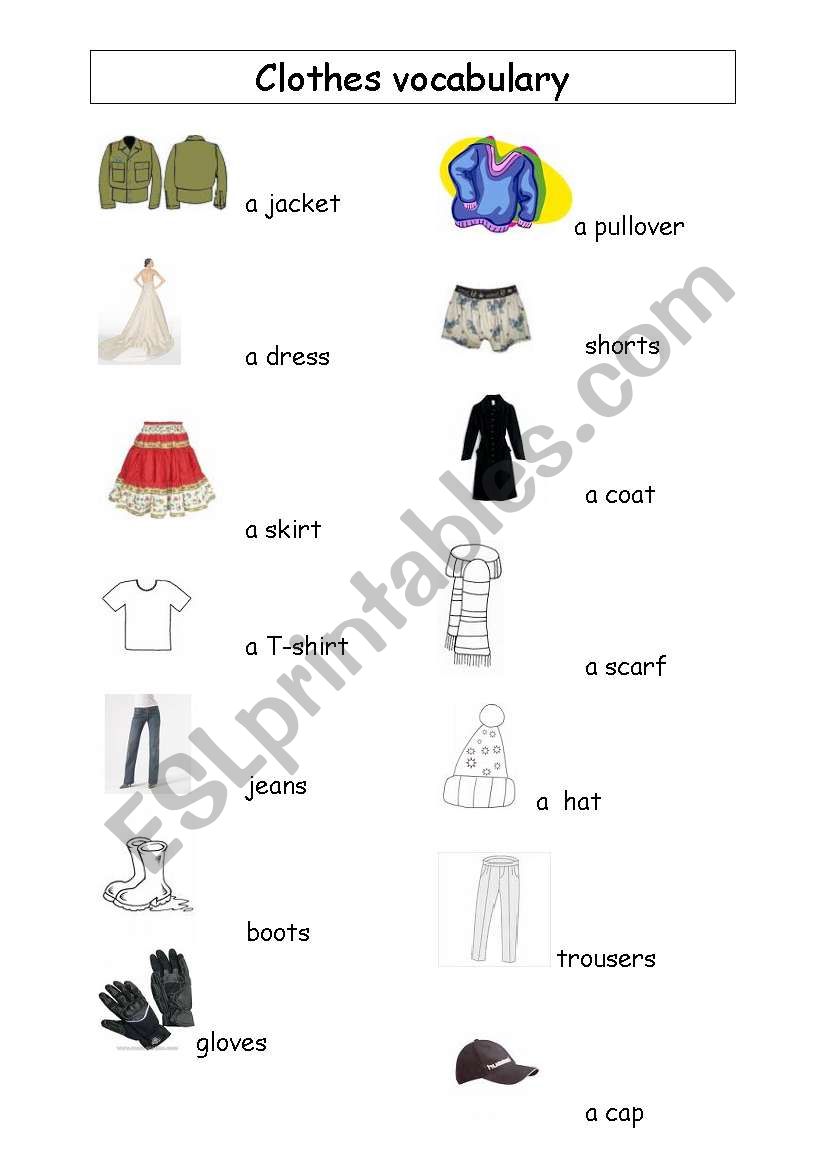 clothes vocabulary worksheet