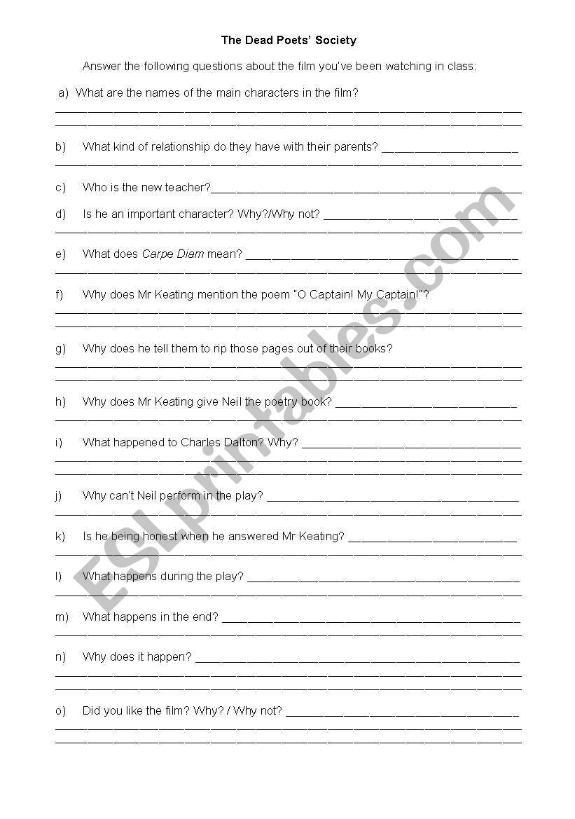 Dead PoetsÂ´ Society worksheet
