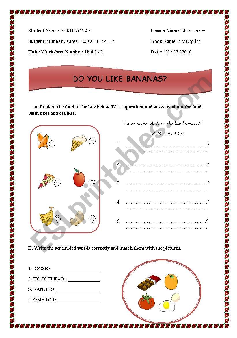 like & dislike - food & drink worksheet