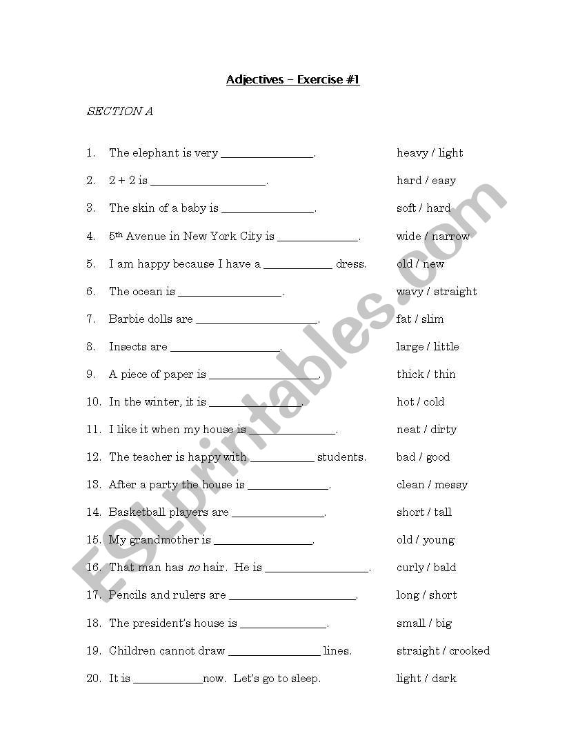 Adjectives - Exercise 1 worksheet
