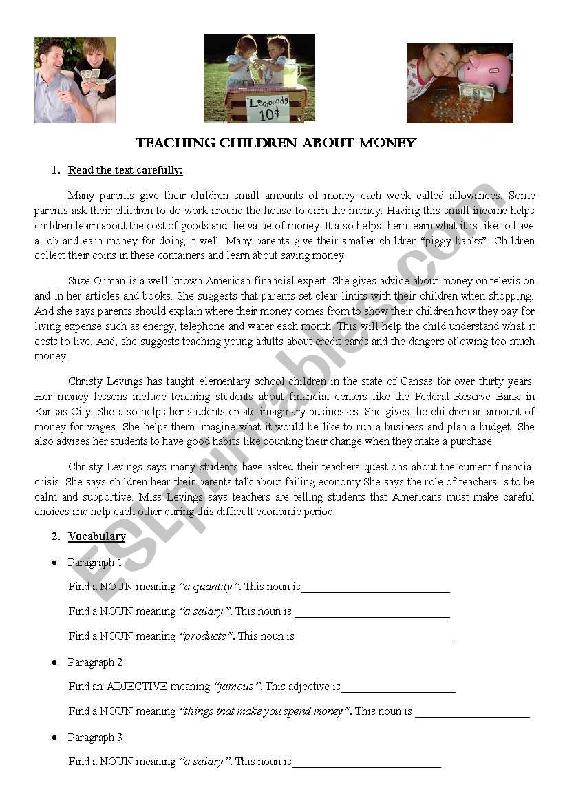 activity on money worksheet