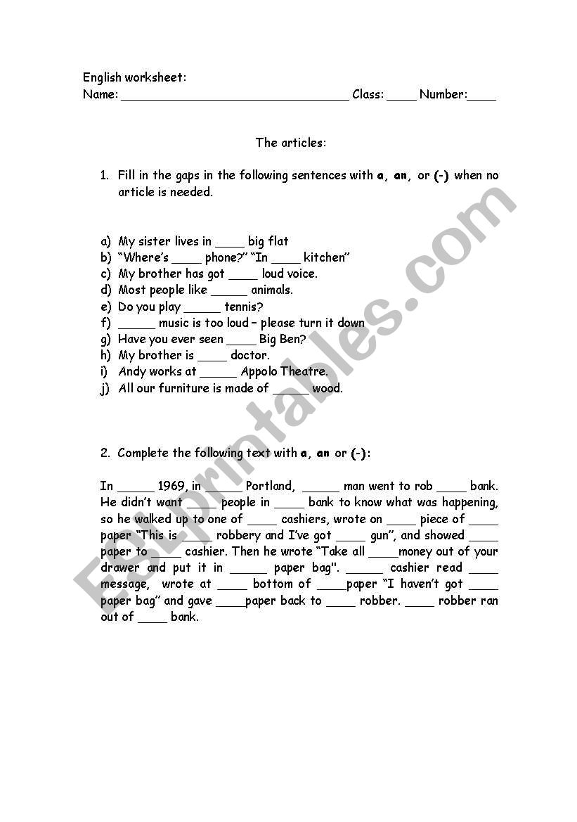 The Articles worksheet