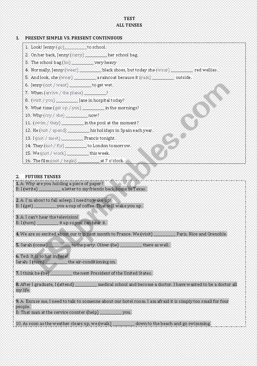 Mixed tenses- test them worksheet