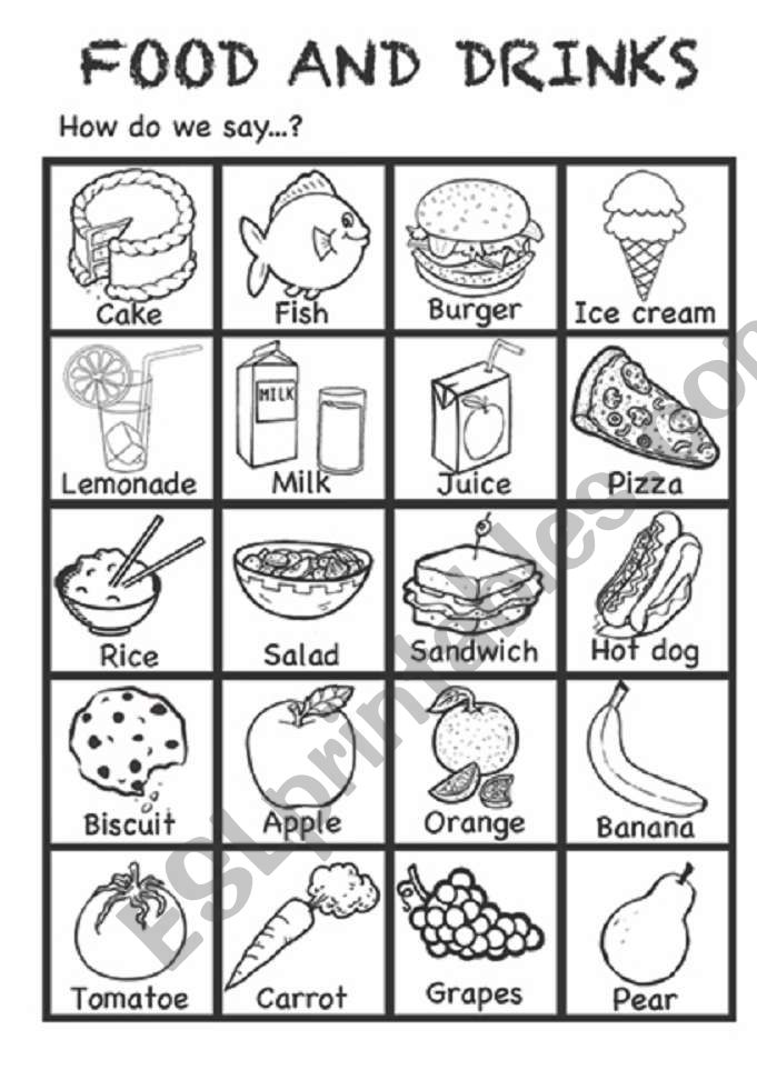 Food and drinks worksheet