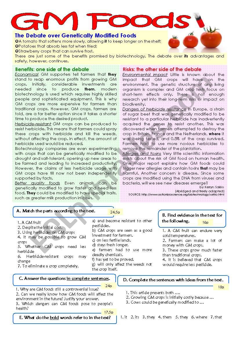 Test on GM Foods - 11th grade (7 years of English) key included