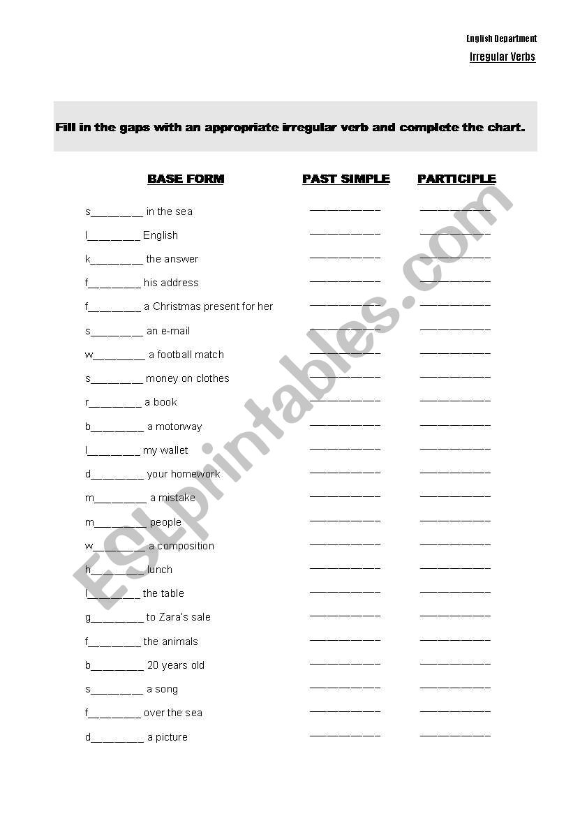 Irregular Verbs worksheet