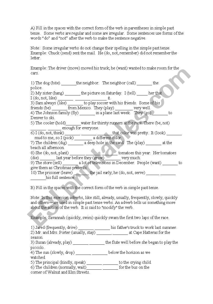 past tense worksheet