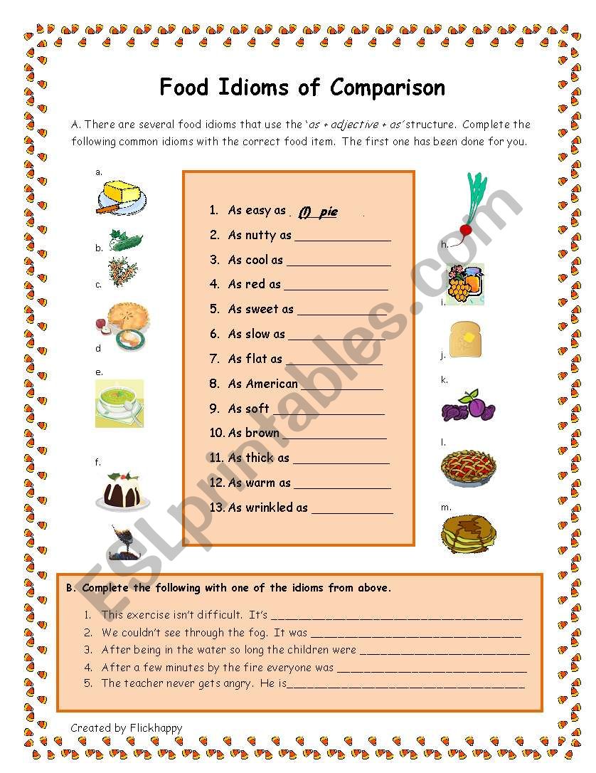 Food Idioms of Comparisons worksheet