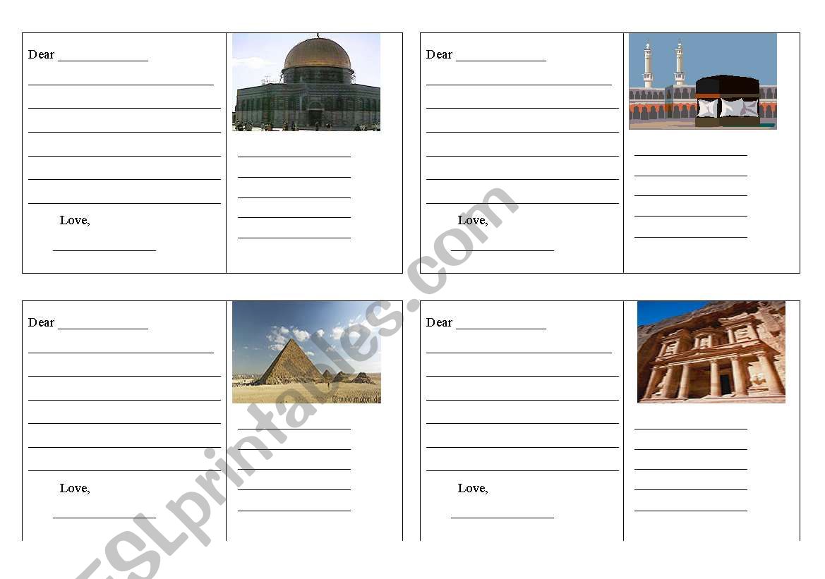 Postcards worksheet