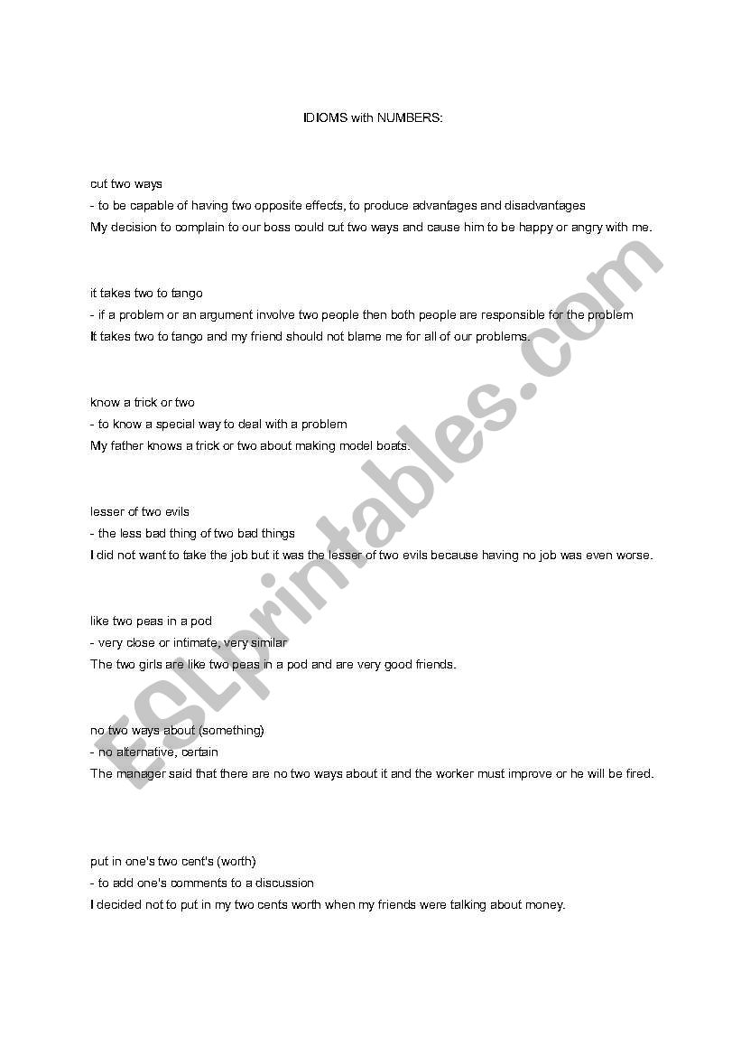 IDIOMS worksheet