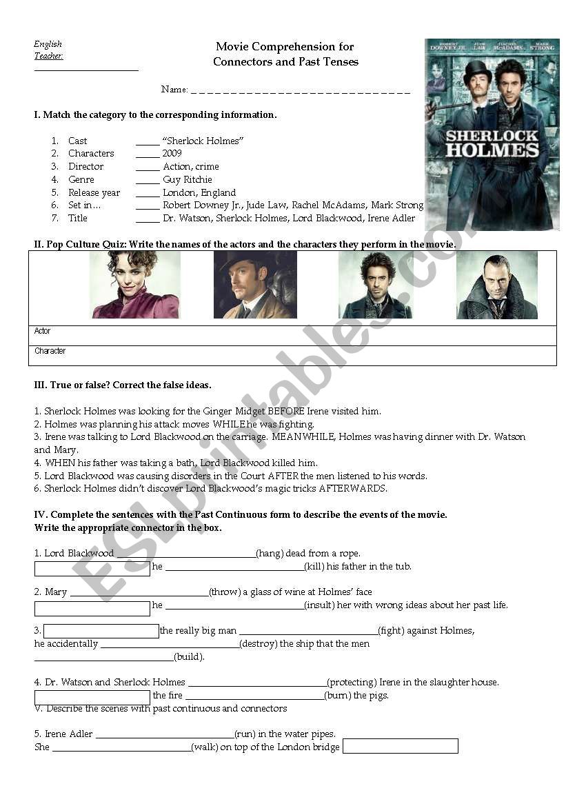 Sherlock Holmes Movie worksheet