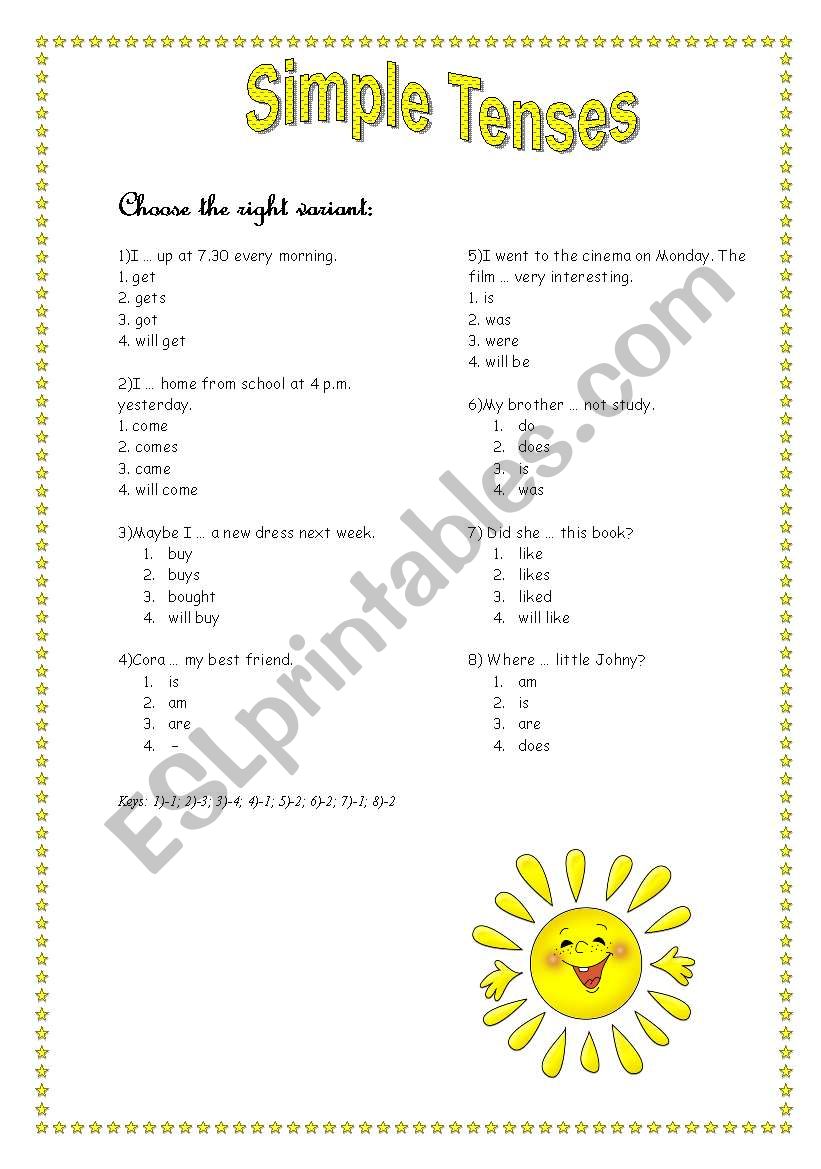 Test on Simple Tenses with keys