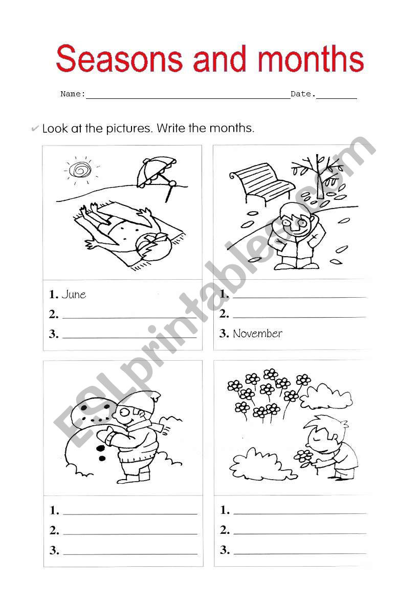 seasons and months worksheet